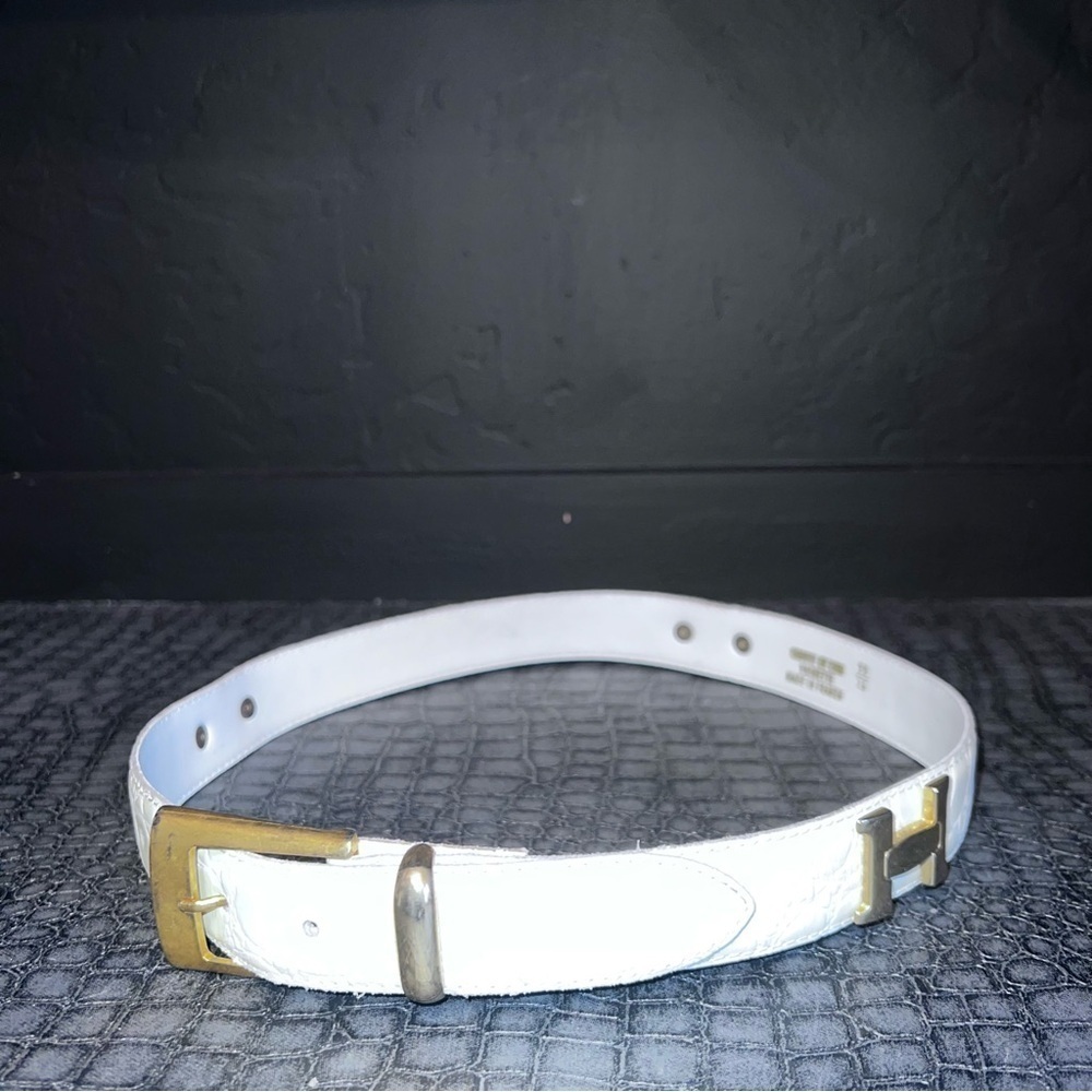 White Leather Belt with Gold Buckle